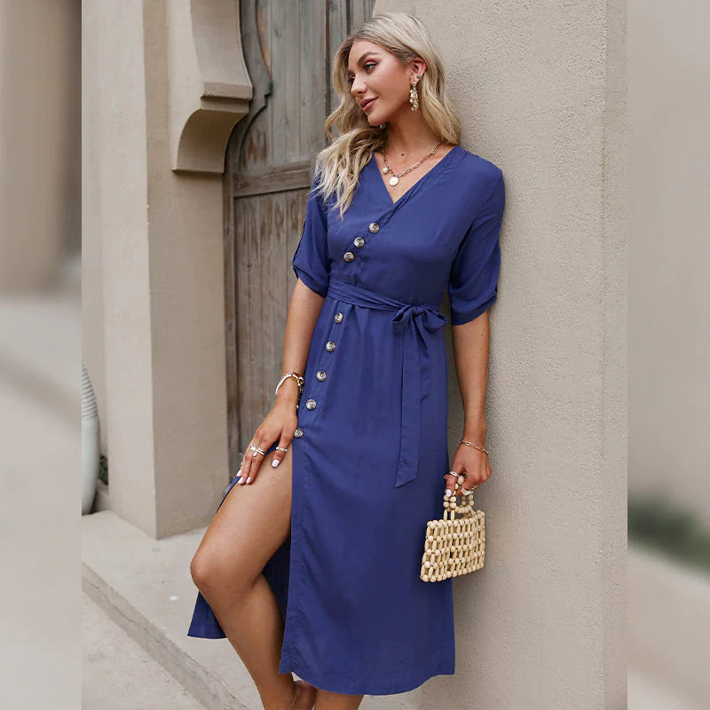 blue dress for baby girl Dark Denim Puff Sleeve Babydoll Dress - Mini