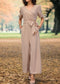 2024 Apricot V-neck Wide-leg Jumpsuit