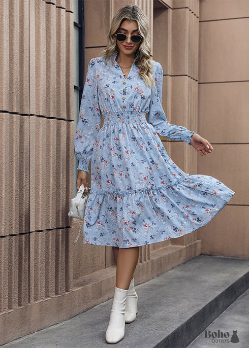 2024 Autumn Long Sleeve Floral Dress