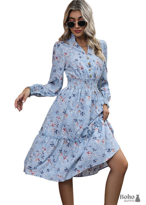 2024 Autumn Long Sleeve Floral Dress