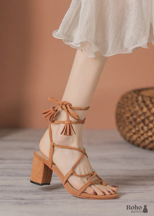 2024 Chunky Heel Square Toe Cross Strap High Heel Sandals