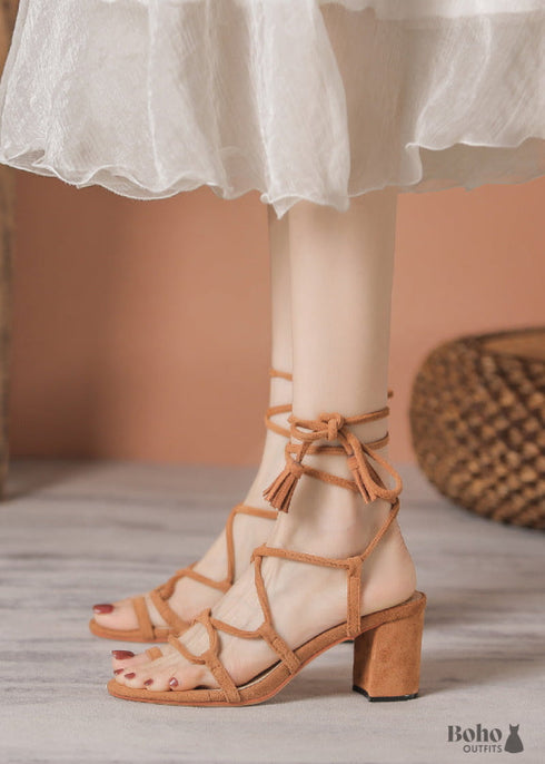 2024 Chunky Heel Square Toe Cross Strap High Heel Sandals