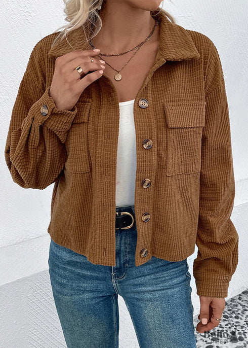 2024 Corduroy Lapel Vintage Brown Jacket