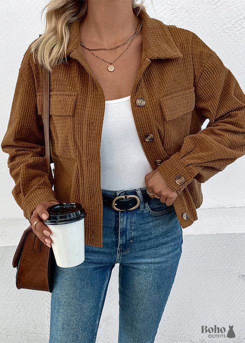 2024 Corduroy Lapel Vintage Brown Jacket