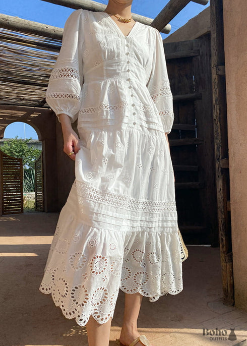 2024 Embroidered Boho White Midi Skirt