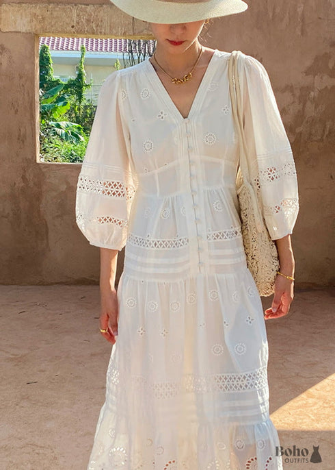 2024 Embroidered Boho White Midi Skirt
