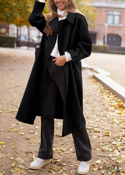 2024 Long Black Woolen Coat Women's Blazers Tux
