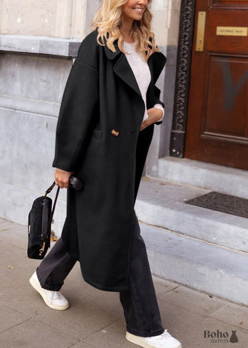 2024 Long Black Woolen Coat Women's Blazers Tux