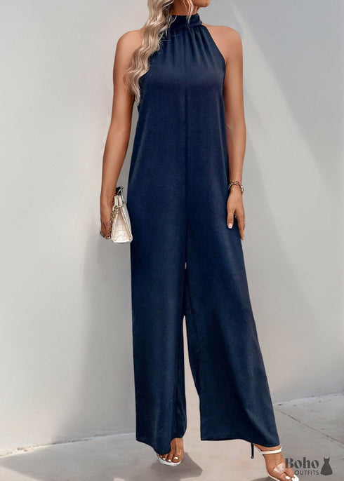 2024 New Halter Neck Solid Color Straight Jumpsuit