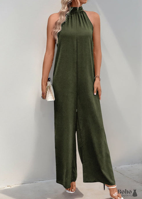2024 New Halter Neck Solid Color Straight Jumpsuit
