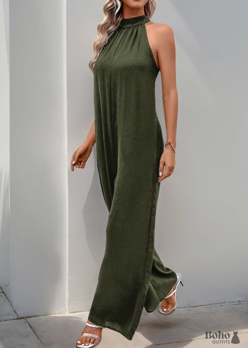 2024 New Halter Neck Solid Color Straight Jumpsuit