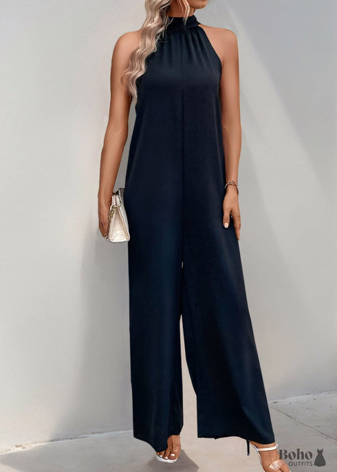 2024 New Halter Neck Solid Color Straight Jumpsuit