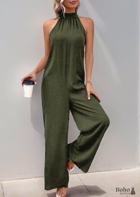 2024 New Halter Neck Solid Color Straight Jumpsuit