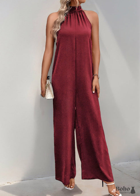 2024 New Halter Neck Solid Color Straight Jumpsuit