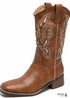2024 New Mid-tube V-neck Genuine Leather Boho Boots For Women