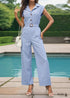 2024 New Style Lapel Solid Color Straight Jumpsuit