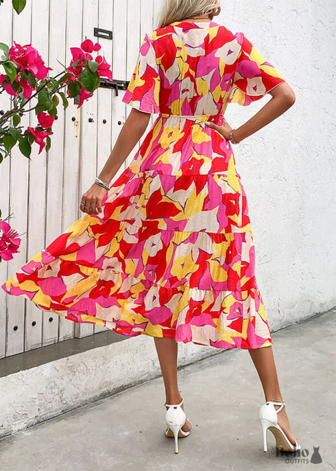 2024 New V-neck Printed Cardigan Dress