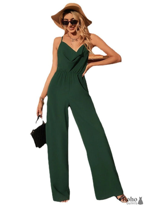 2024 Simple Style Solid Color High Waist Slim Boho Jumpsuit