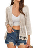 2024 Style Hollow Out Crochet Knit with Tassels Apricot Boho Cardigan