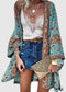 2024 Thin Loose Long Sleeve Printed Medium Length Green Boho Cardigan