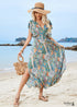 2024 V-neck Halter Back Ruffle Sleeve Boho Dress