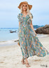 2024 V-neck Halter Back Ruffle Sleeve Boho Dress
