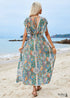 2024 V-neck Halter Back Ruffle Sleeve Boho Dress