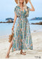 2024 V-neck Halter Back Ruffle Sleeve Boho Dress