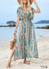 2024 V-neck Halter Back Ruffle Sleeve Boho Dress
