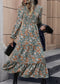 2024 V-neck long-sleeved printed shirring dress