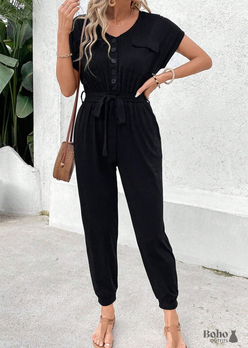 Aliyna Boho New Black Casual Jumpsuit