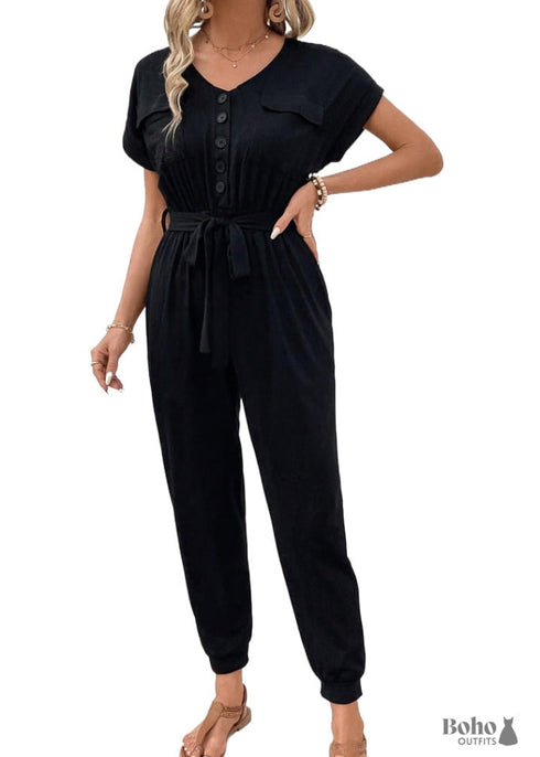 Aliyna Boho New Black Casual Jumpsuit