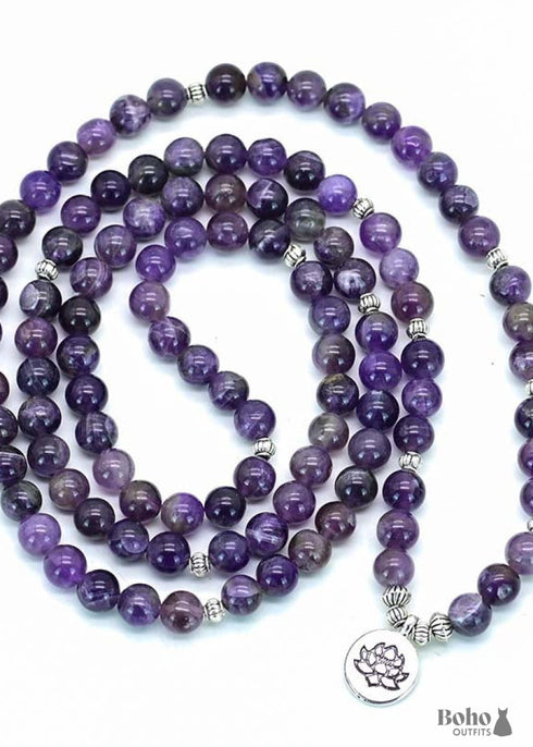 Collar de loto con 108 cuentas de mala de amatista