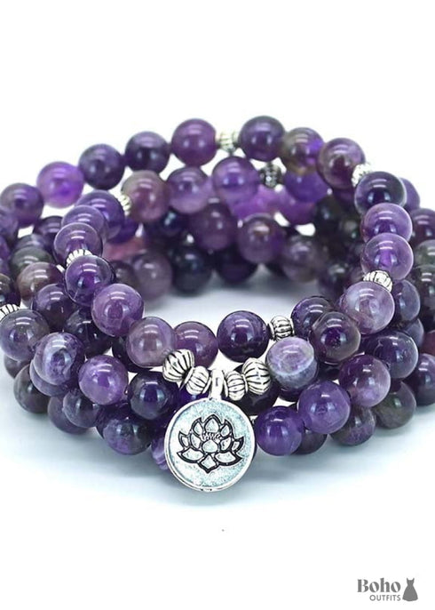 Collar de loto con 108 cuentas de mala de amatista