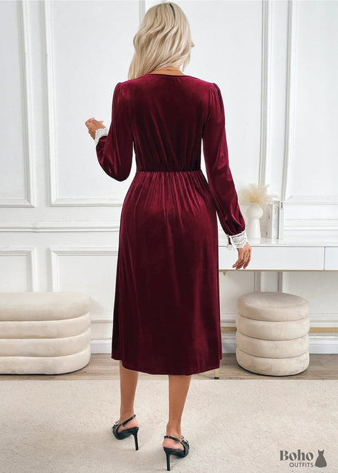 Autumn And Winter Party Velvet Contrast Color Dress