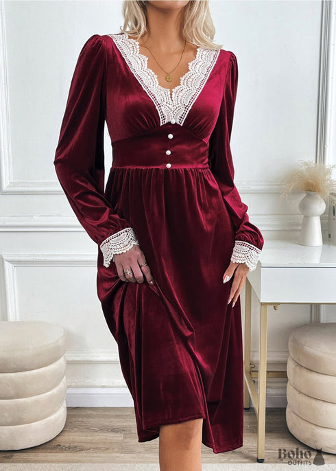 Autumn And Winter Party Velvet Contrast Color Dress