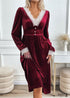 Autumn And Winter Party Velvet Contrast Color Dress