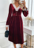 Autumn And Winter Party Velvet Contrast Color Dress