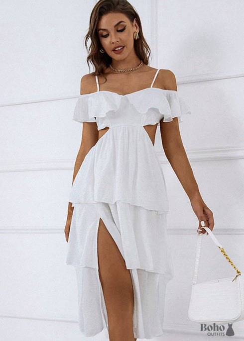 Backless White Boho Midi Dress Valeria