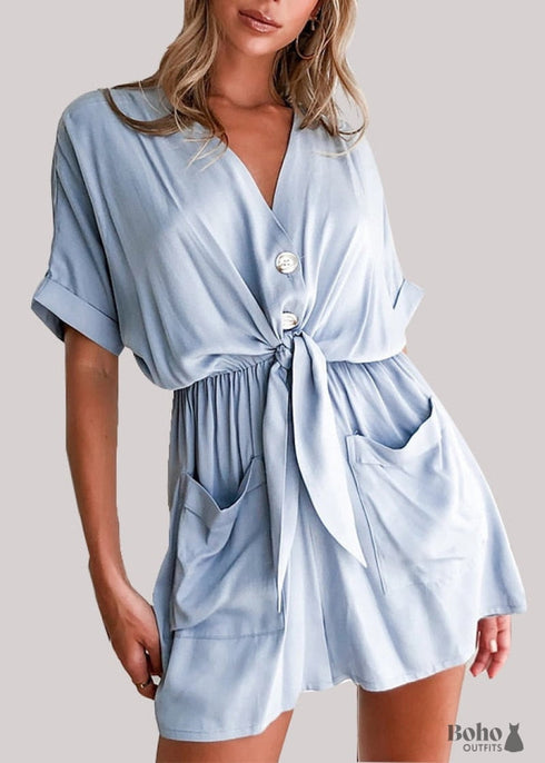Belt V-Neck Boho Jumpsuit Collins