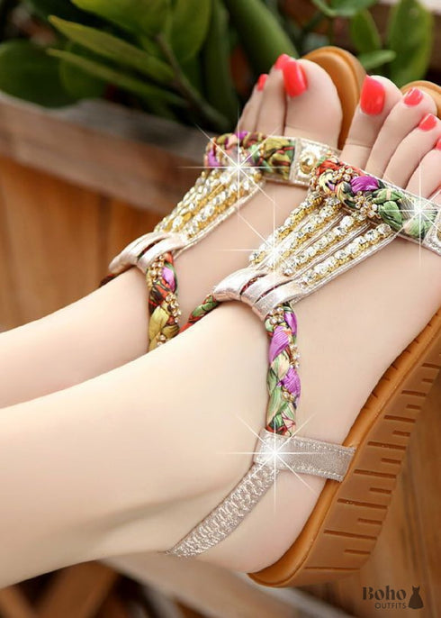 Bohemian Beaded Wedge Sandals
