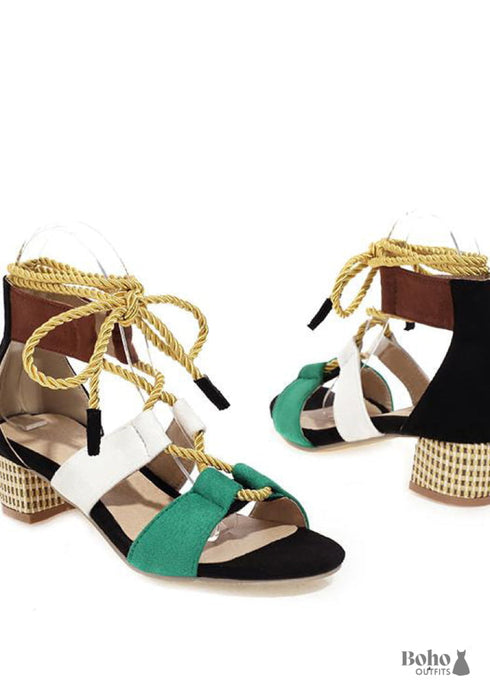 Bohemian Colorblock Strappy Sandals