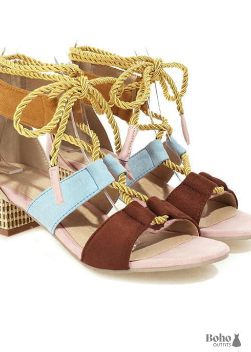 Bohemian Colorblock Strappy Sandals