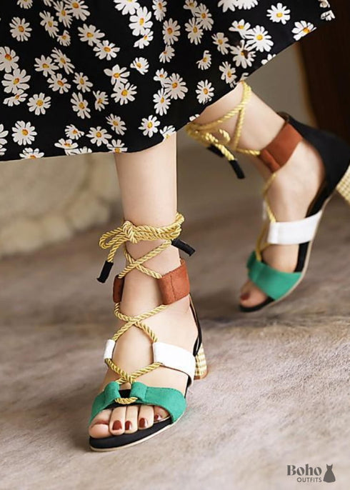 Bohemian Colorblock Strappy Sandals