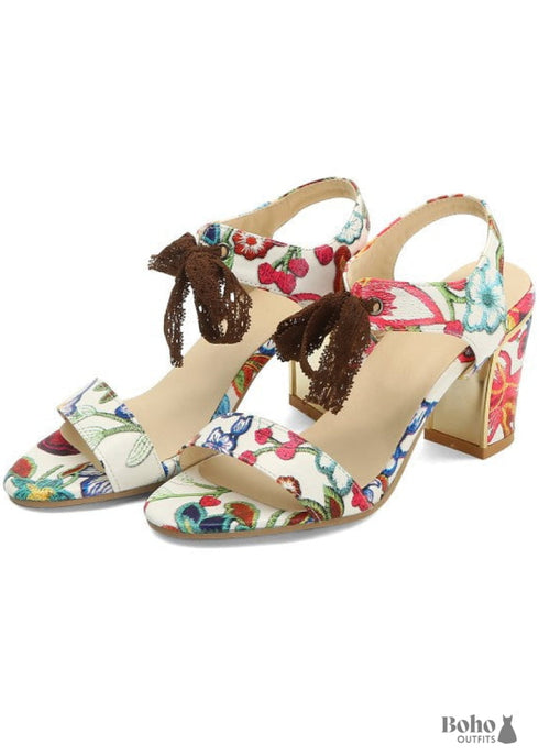 Bohemian Style Block Heel Lace-up Sandals