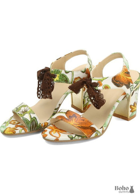 Bohemian Style Block Heel Lace-up Sandals