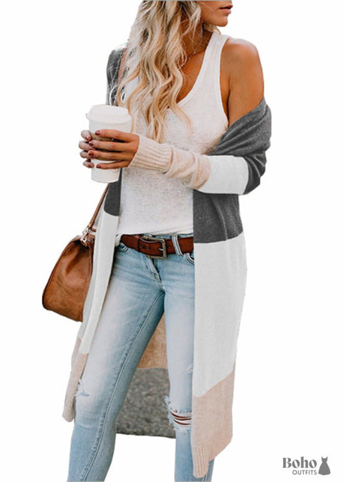 Boho 3-Color Striped Long Cardigan