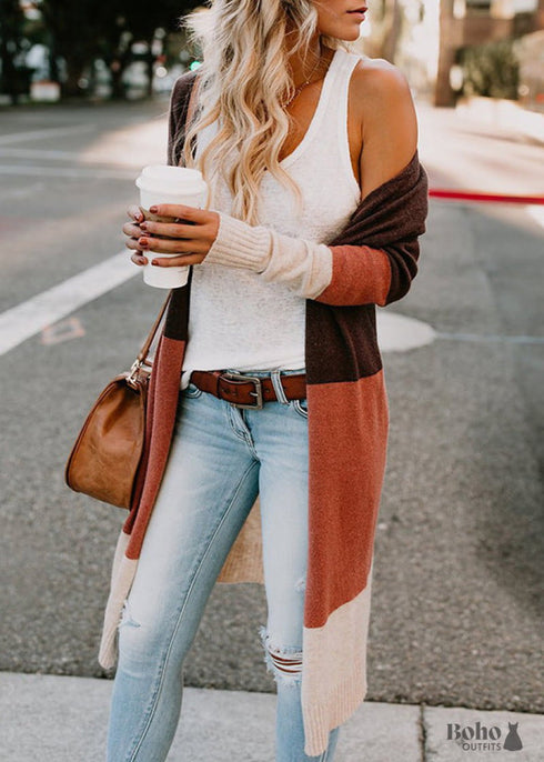 Boho 3-Color Striped Long Cardigan