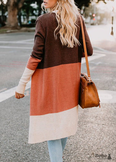 Boho 3-Color Striped Long Cardigan