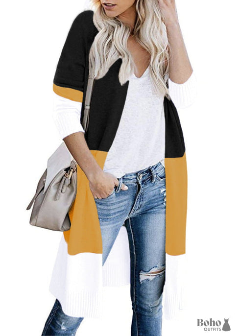 Boho 3-Color Striped Long Cardigan